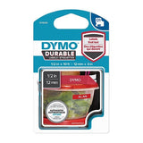 Dymo D1 White on Red 12mm x 3m Label Tape