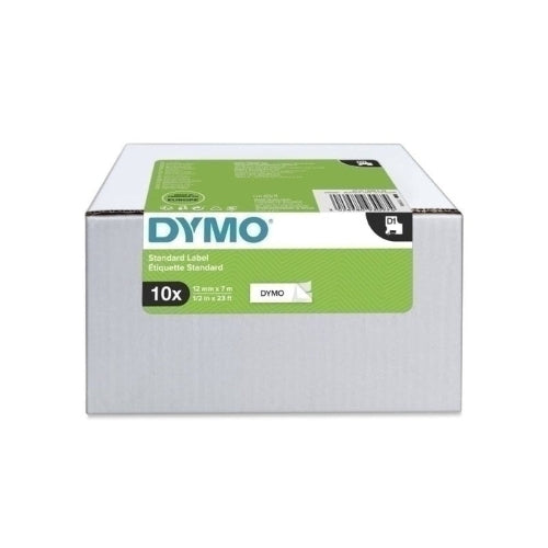 Dymo D1 Label Tape Black On White 12mm x 7mt, Pack of 10 (45013)