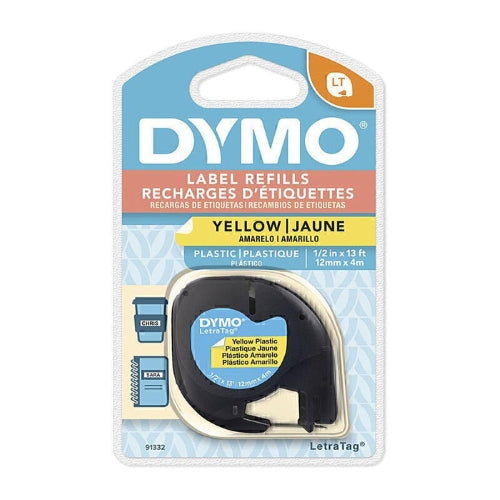 Dymo LetraTag Plastic Label Tape, 12mm x 4mt, Yellow