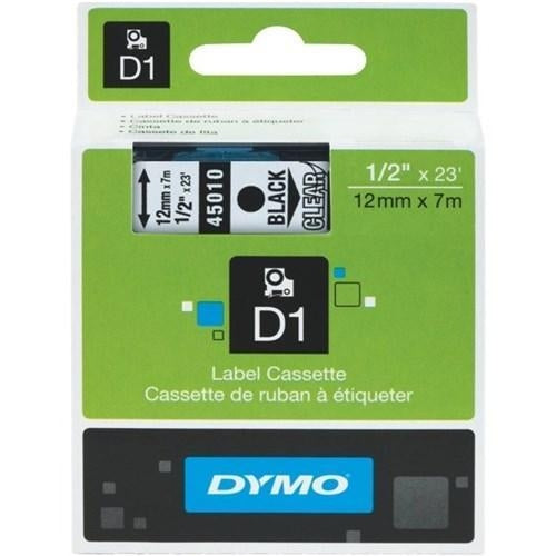 Dymo D1 Tape 12mm Black on Clear (45010)