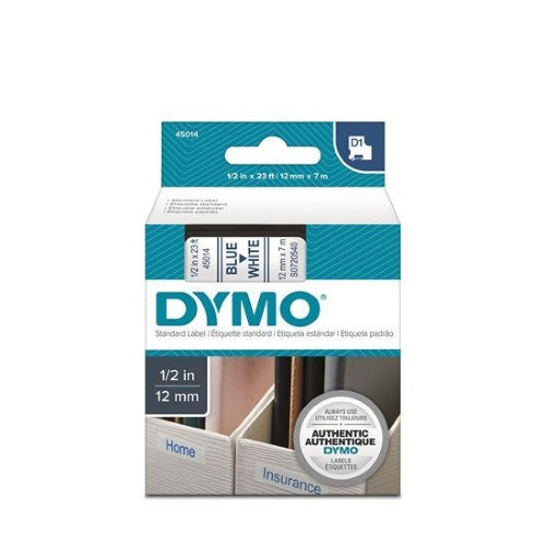 Dymo D1 Tape 12mm Blue on White (45014)