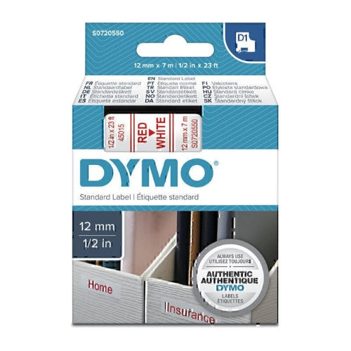 Dymo Red on White 12mm x 7m Tape (45015 / S0720550)