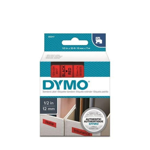 Dymo D1 Tape 12mm Black on Red (45017)