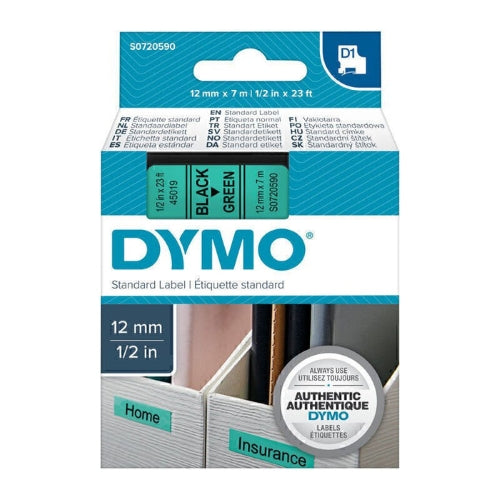 Dymo Black on Green 12mm x 7m Label Tape