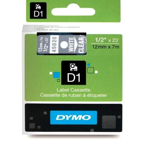 Dymo D1 Tape 12mm White on Clear (45020)