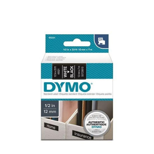 Dymo D1 Tape 12mm White on Black (45021)