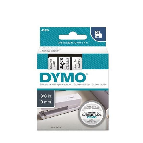 Dymo D1 Tape 9mm Black on Clear (40910)
