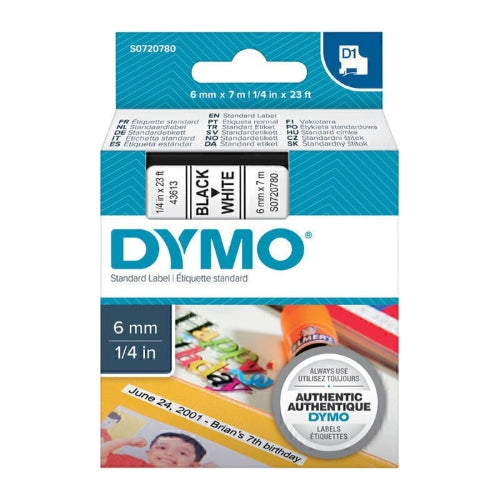 Dymo D1 Black on White 6mm x 7m Label Tape