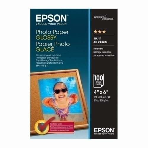 Epson 4" x 6" Glossy Photo Paper, 200gsm, Pack of 100 Sheets