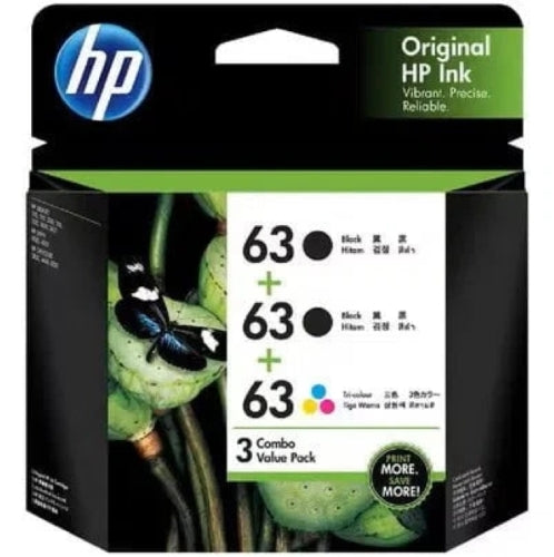 HP 63 Genuine Colour and Black Ink Cartridge 3's Pack (3YP09AA)