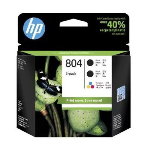HP 804 Value Pack Genuine Ink Cartridge, 2 x Black, 1 x Colour