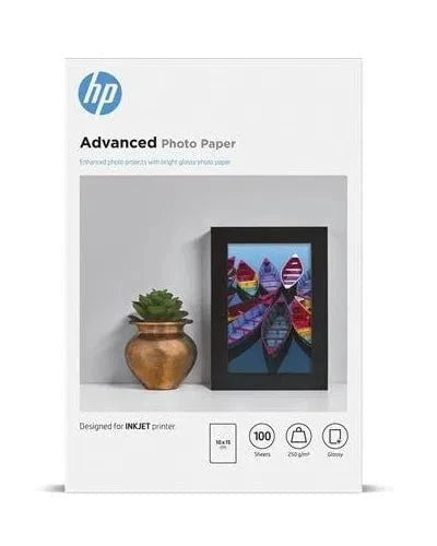 HP Advancd Gloss Photo Paper, 4 x 6, 250gsm, Pack of 100 Sheets (9RR49A)