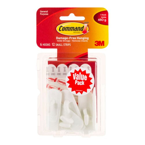 3M Command Hook 17002-6 Small White Pk/6