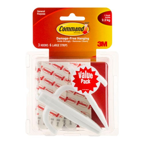 3M Command Hook 17003-3 Large White Pk/3