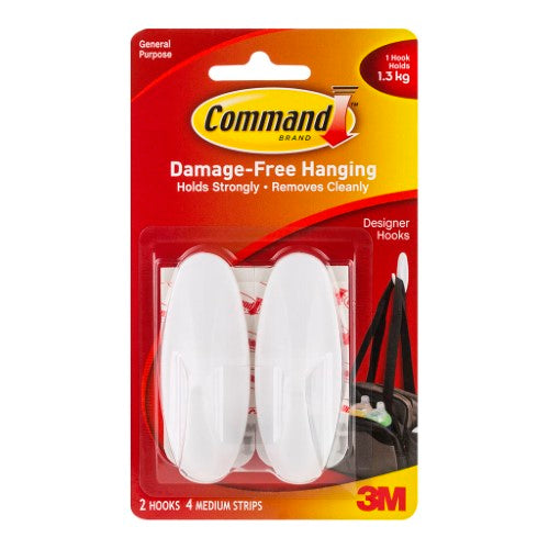 3M Command Hook 17081 Medium White Designer Pk/2