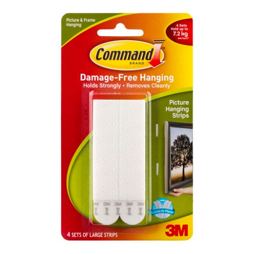 3M Command Strips Picture Hanging 17206 Large White Pk/4 Sets