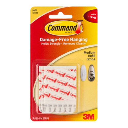 3M Command Strips Refill 17021P Medium White Pk/9