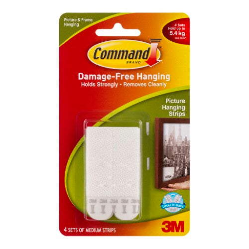 3M Command Strips Picture Hanging 17201 Medium White Pk/4 Pairs