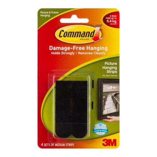 3M Command Strips Picture Hanging 17201BLK Medium Black Pk/4 Pairs