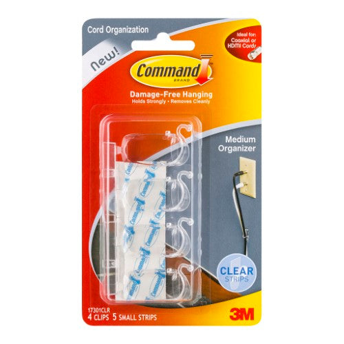 3M Command Clips Cord Organiser 17301CLR Medium Clear Pk/4