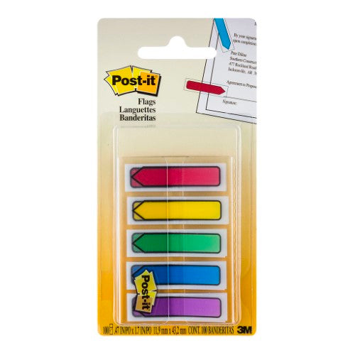 3M Post-it Flags 684ARR1 Arrow 12x43mm Blue Green Purple Red Yellow Pkt/100