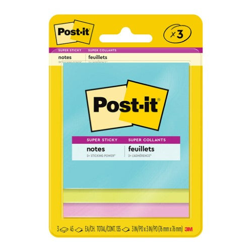 3M Post-it Super Sticky Miami 3321-SSMIA 76x76mm 45 sheet pads Pkt/3