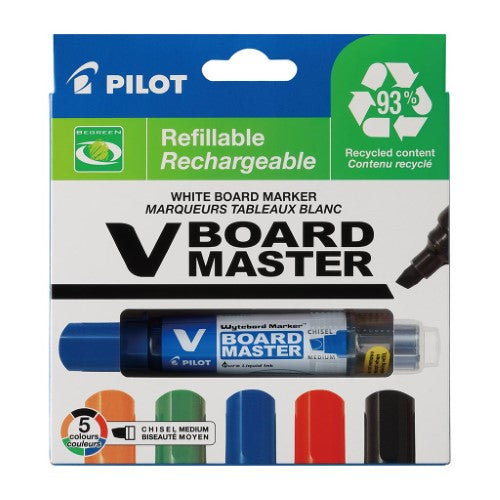 Pilot Marker V Board Chisel Medium Tip 5 Colour Pack (WBMA-VBM-MC-S5BG)