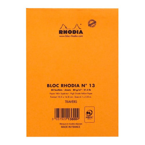 Rhodia Bloc Pad No. 13 A6 Lined Orange