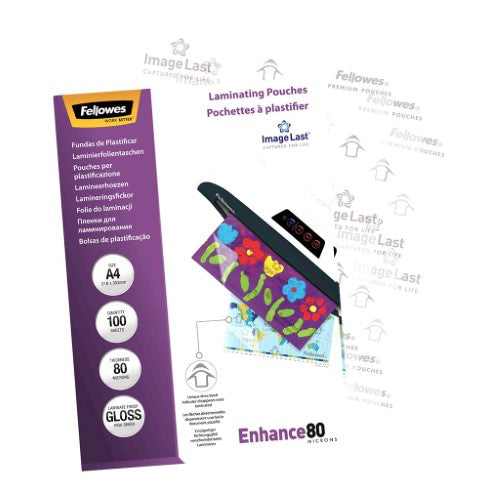 Fellowes Laminating Pouches A4 Gloss 80 Micron Pack 100