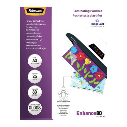 Fellowes Laminating Pouches A3 Gloss 80 Micron Pack 25