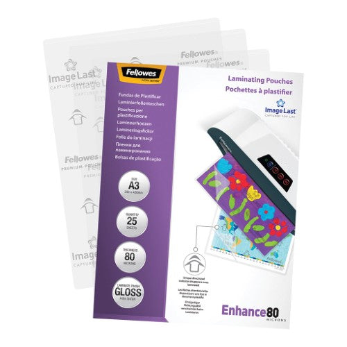 Fellowes Laminating Pouches A3 Gloss 80 Micron Pack 25