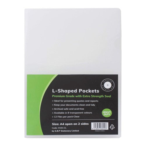 OSC L Shaped Pockets A4 Clear Pack 12