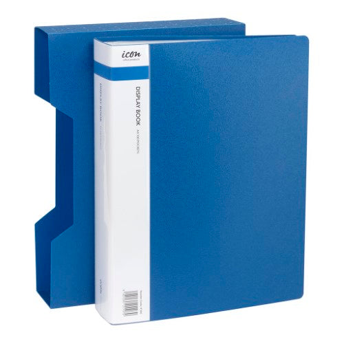 Icon Display Book A4 with Insert Spine 100 Pocket with Case Blue