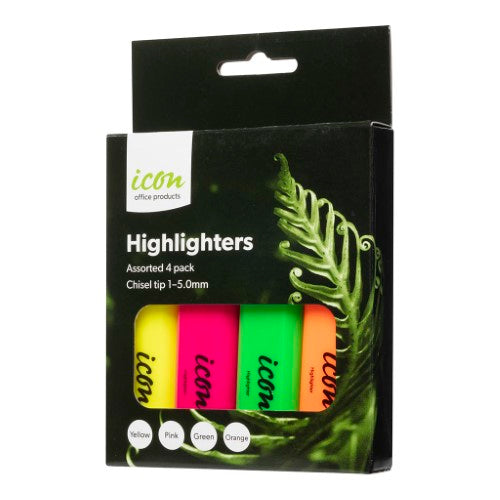 Icon Highlighter Chisel Tip Asst Pack 4