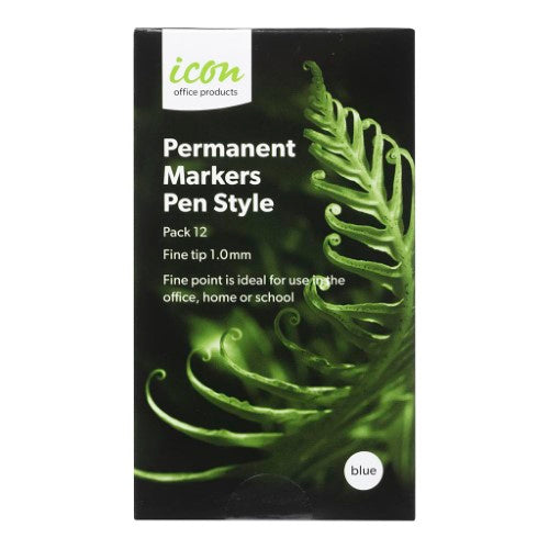 Icon Permanent Marker Pen Style Blue (Pack of 12)