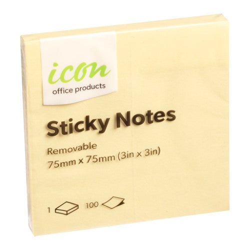 Icon Sticky Notes 75mm x 75mm Yellow (Pack of - 12)