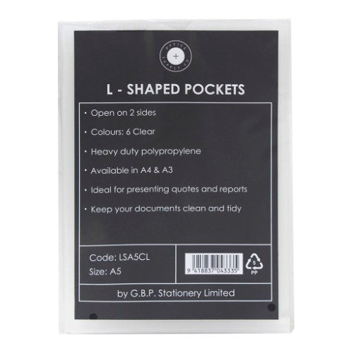 OSC L Shaped Pockets Heavy Duty A5 Clear Pack 6