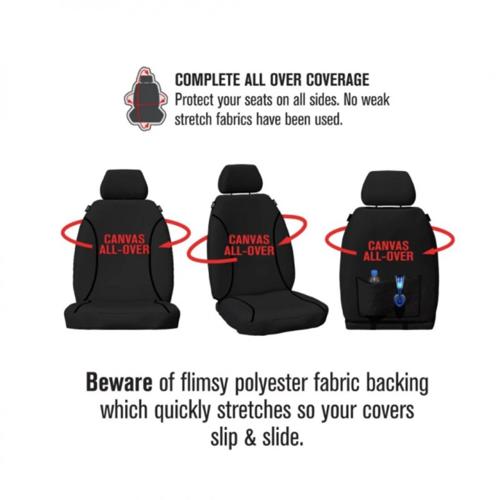 CANVAS FRONT SEAT COVERS PAIR BLACK MITSU TRITON  2015-CURRENT - TRADIES