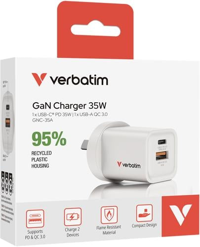 Verbatim 35W GaN Charger with 1x USB-C and 1x USB-A