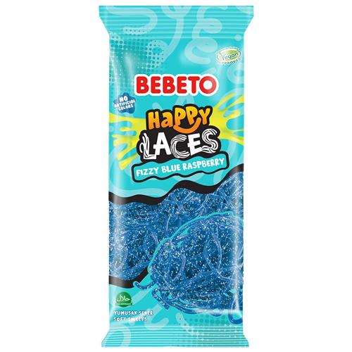 Fizzy Blue Raspberry Happy Laces Candy 180g Bebeto Pack of 12