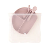Silicone Plate With Straw & Spoon - Dusty Pink - All4Ella