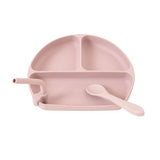 Silicone Plate With Straw & Spoon - Dusty Pink - All4Ella