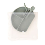 Silicone Plate With Straw & Spoon - Olive - All4Ella