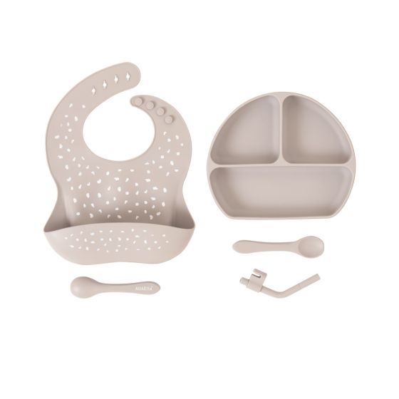 Silicone Plate With Straw & Spoon - Stone - All4Ella