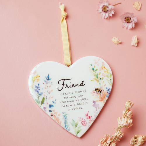 The Cottage Garden Floral Hanging Heart - Friend - Pack of 6