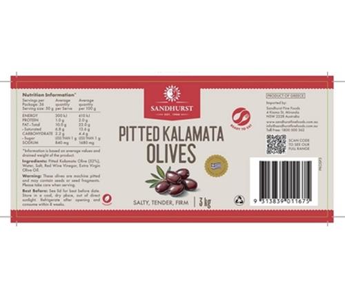 OLIVES KALAMATA PITTED SUPERIOR 3KG  - Sandhurst