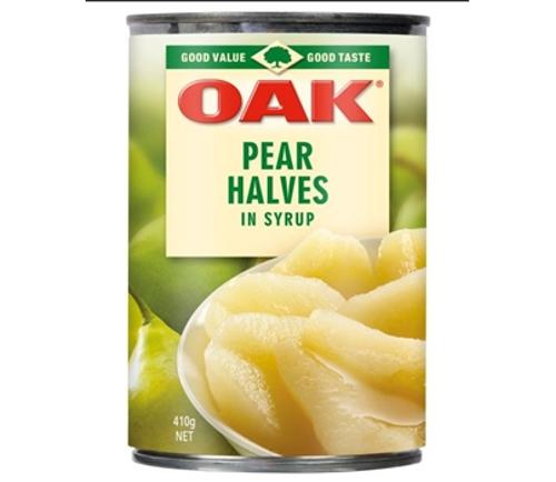 PEAR HALVES IN SYRUP 410GM  - Oak