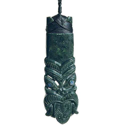 New Zealand Pounamu Toki Tiki Face Pendant Necklace 130 x 42mm
