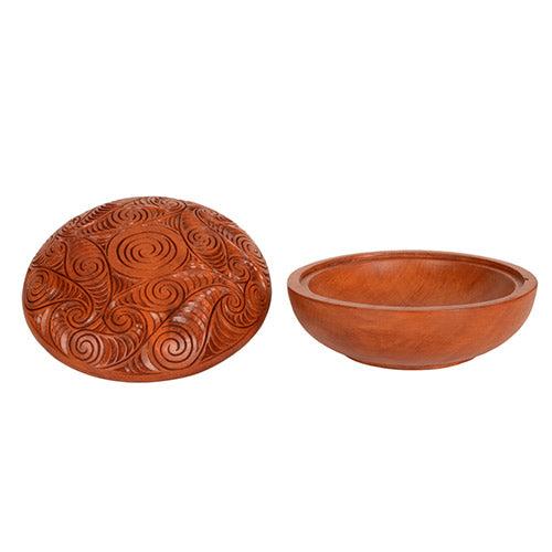 Carved Wooden Decorative Bowl with Carved Top 200mm
