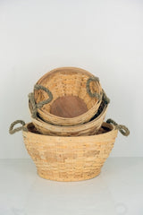 Set of 3 Wood Strip Round Baskets